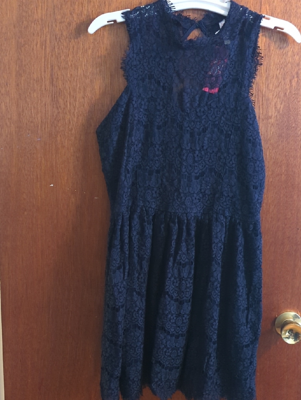 Juniors Navy Lace Fit-and-Flare Dress